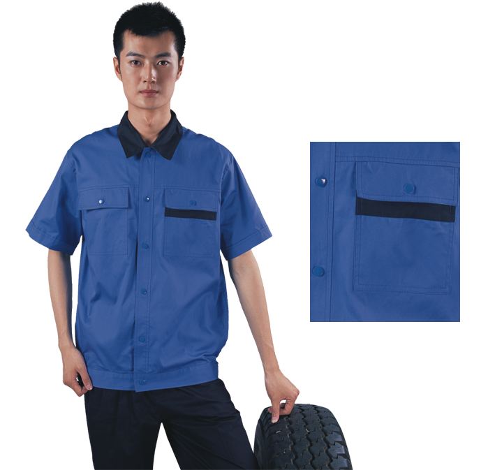艷藍(lán)短袖廠服
