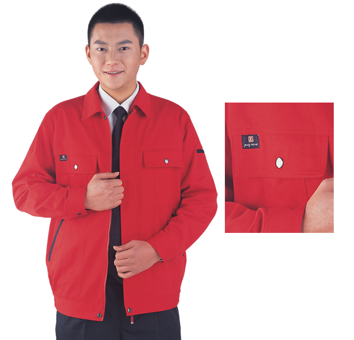 廈門工作服-絲光厚細(xì)紋大紅拼藏藍(lán) 休閑夾克